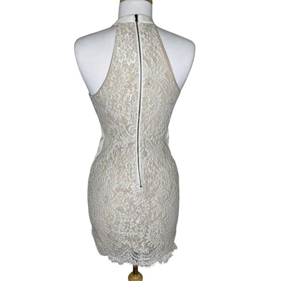 Luxxel Cream Colored Lace Naked Dress, Halter Neck, Clubbing Dress, Size Large - Picture 2 of 8